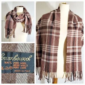 Lambwool 100% Pure Wool Brown Plaid Winter/Fall Scarf